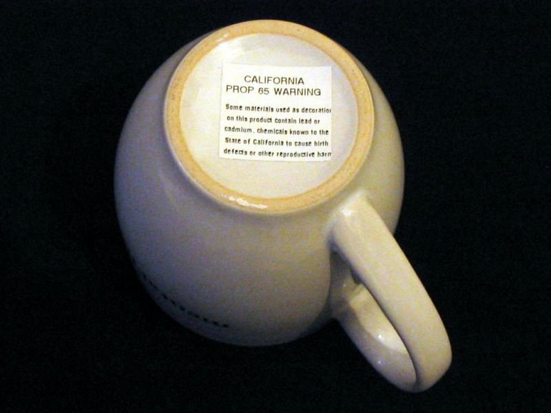 mug with Prop 65 warning label